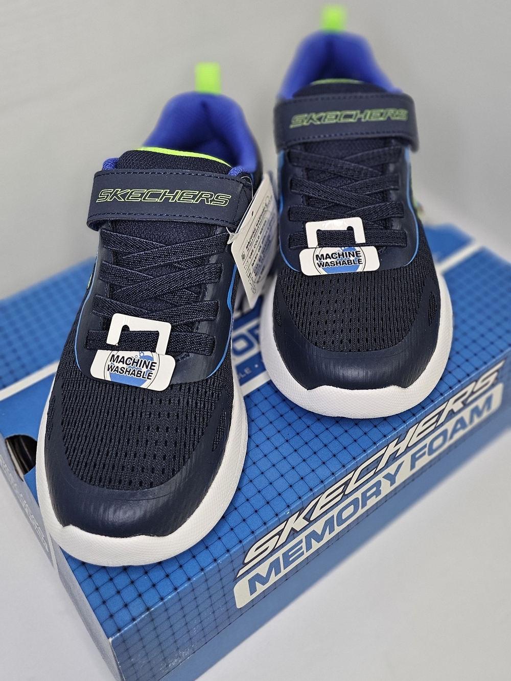 Skechers Bounder 2.0 Youth Boys Slip on Athletic Sneakers Size 3 Blue Green Lime
